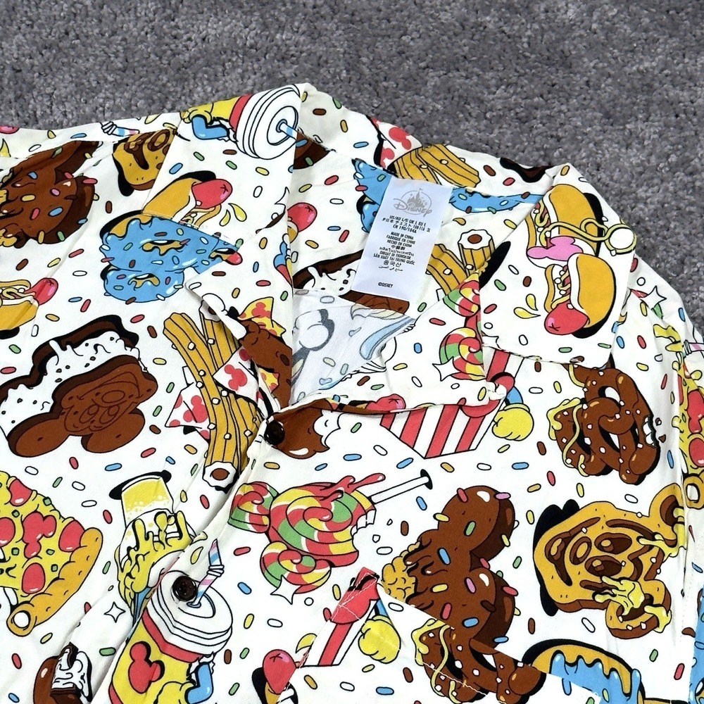 Disney Parks "Disney Eats" Short Sleeve Button Down Dessert Food Themed Shirt L